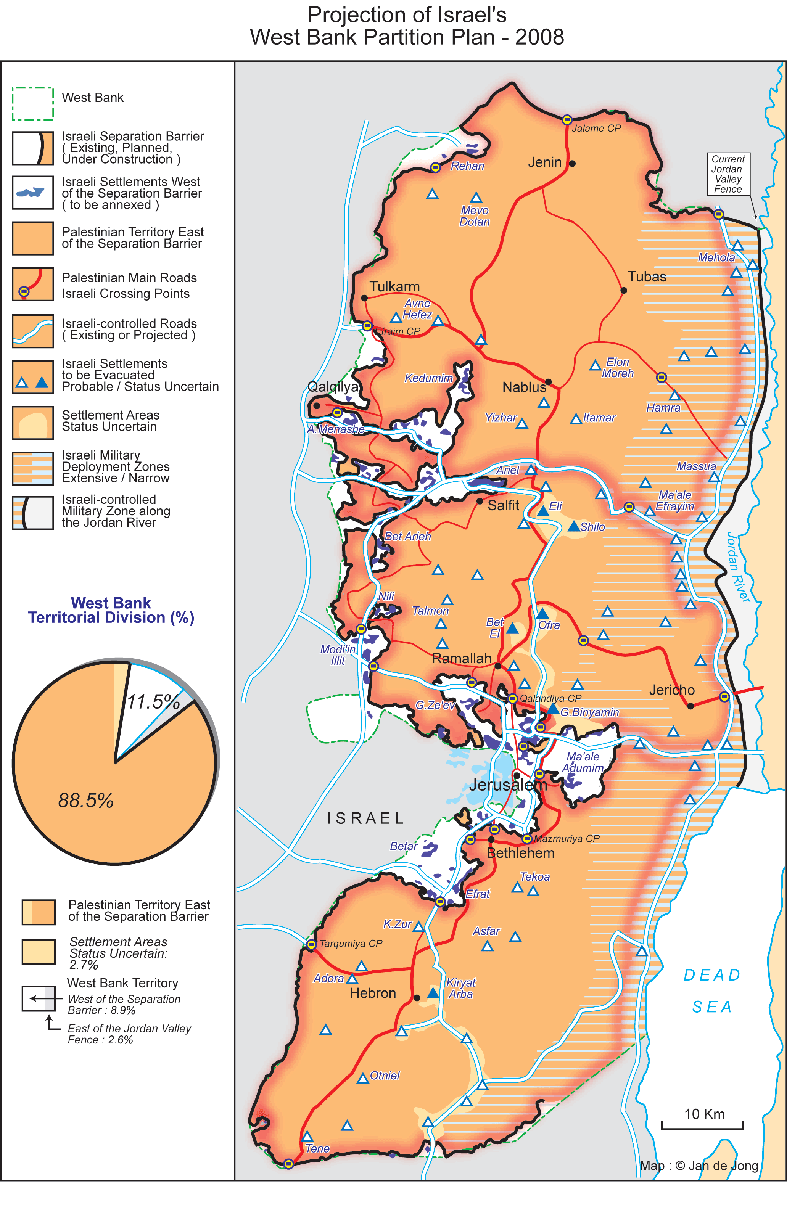 West Bank Map Divided Partitioned
